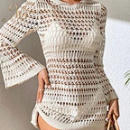 white long sleeve crochet dress